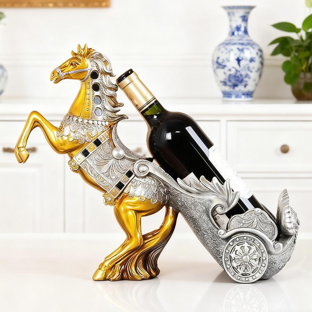 Vintage Horse Wine Bottle Holder Resin Horse Statue Sculpture Beer Bottle Display Stand Organizer Rack Home Kitchen Decoration