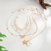 European and American Beach Shells Multi-layer Starfish Necklace Female, Holiday Wind Rice Beads Beaded Conch Collarbone Chain Neck Chain