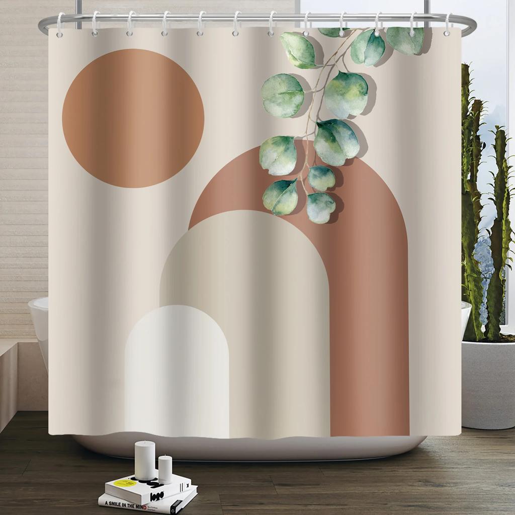 Nordic Wind Boho Shower Curtain for Bathroom Abstract Mid Century Modern Minimalist Geometric Arch Beige Bohemian Bath Curtain