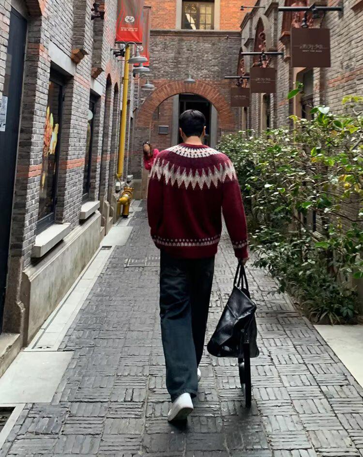 Herr 2025 Höst/Vinter Retro V-ringad Cardigan: Enfärgad, Vardags-, Lättsam Stil Stickat.