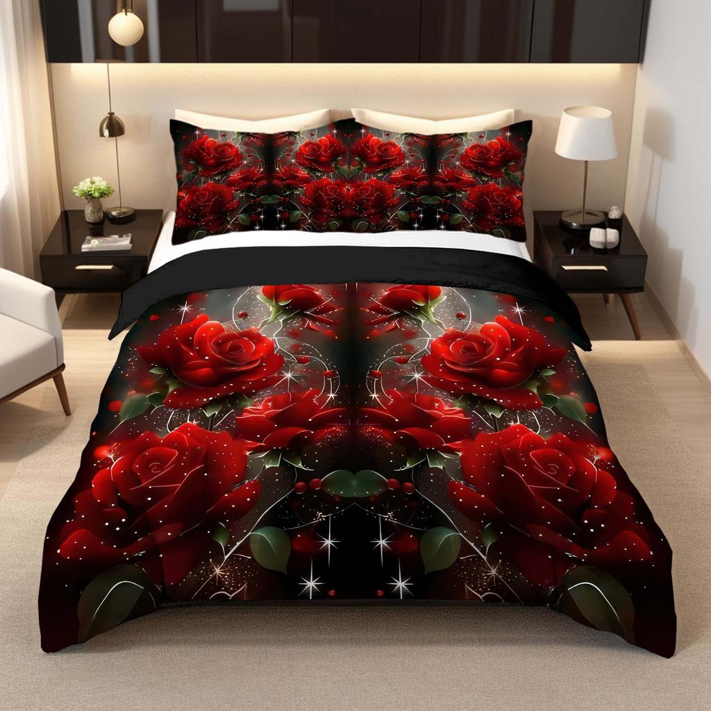 Three-Piece Rose Quilt Cover 3D Digital Printing Nordic Style Grinding