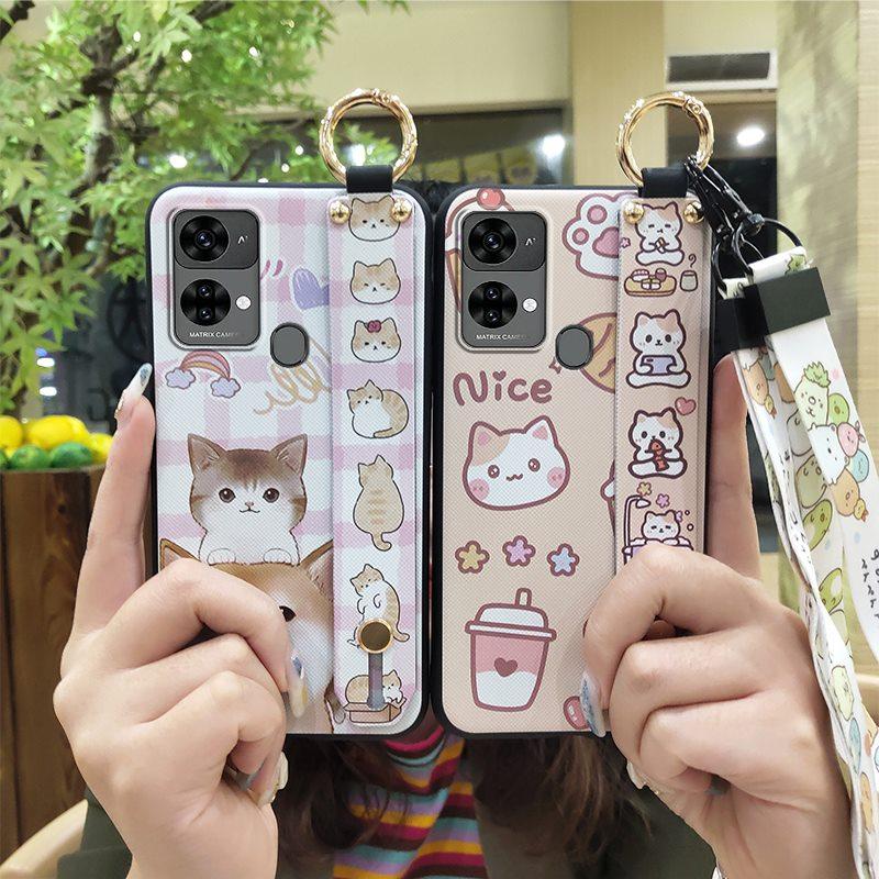 Wristband Waterproof Phone Case For Oukitel C33 Lanyard Cartoon Fashion Design Wrist Strap Anti-dust Ring Kickstand Cute