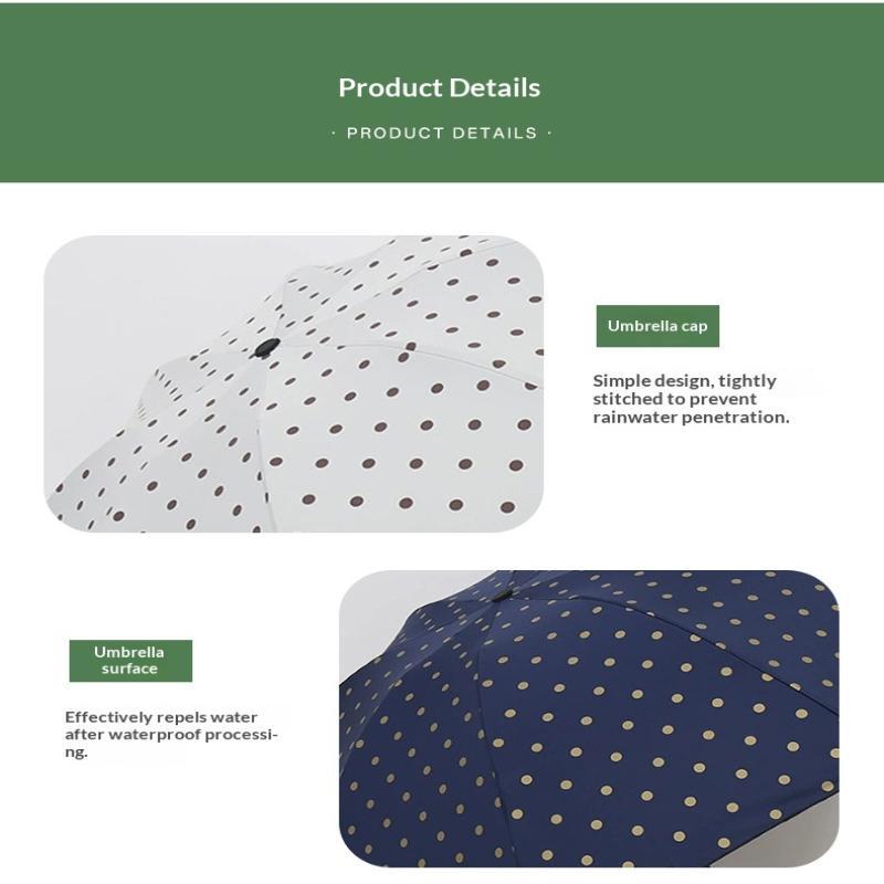 Parapluie Pliant à Pois Revêtement Noir Anti-UV Imperméable Parfait Pour le Trajet Quotidien et les Voyages