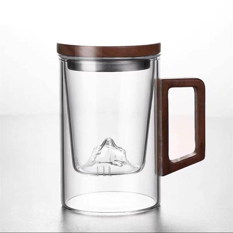 

500ml Heat Resistant High Borosilicate Glass Tea Water Separation Tea Cup with Wooden Lid Handle Flower Tea Making Mug Water Cup 500ml чистый