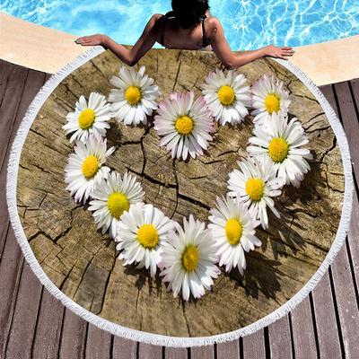 Bloemige Margriet Ronde Strandlaken, Microvezel Stranddeken Zandvrij Sneldrogend Zwembad Bad Cirkel Handdoek met Kwastjes voor Tieners Mannen