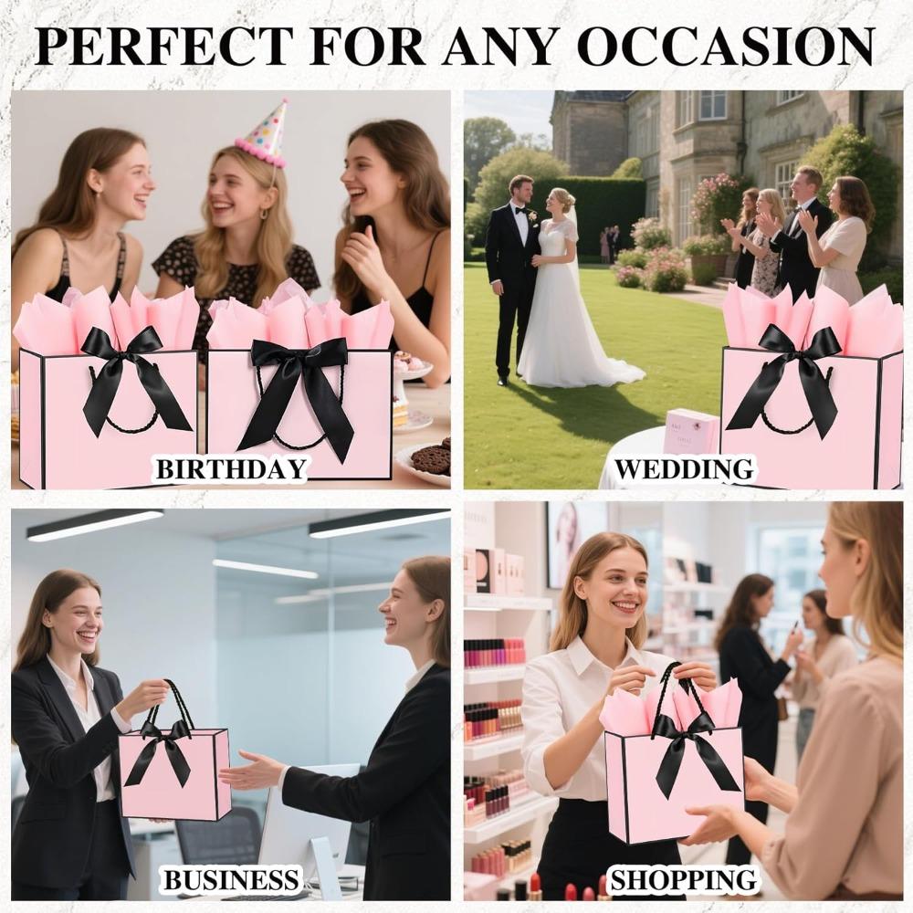 3pcs Gift Bags Large Gift Bags 1Pc Paper Gift Bag with 1 Tissue Paper 1 Greeting Cards and 1 Ribbon Present Bags with Handles Shopping Handheld Bag