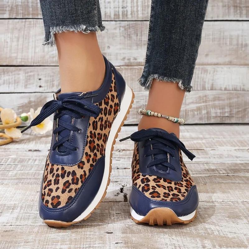 Fashion 2025 Hot Sale Ladies Shoes Lace-up Women's Vulcanize Shoes Fashion Leopard Print Plus Size Comfortable Outdoor Casual Shoes