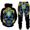 Hot Sale, Stylish 3D Skull Print Punk Sportswear, Pants Hoodie Couple Suit Street Trend