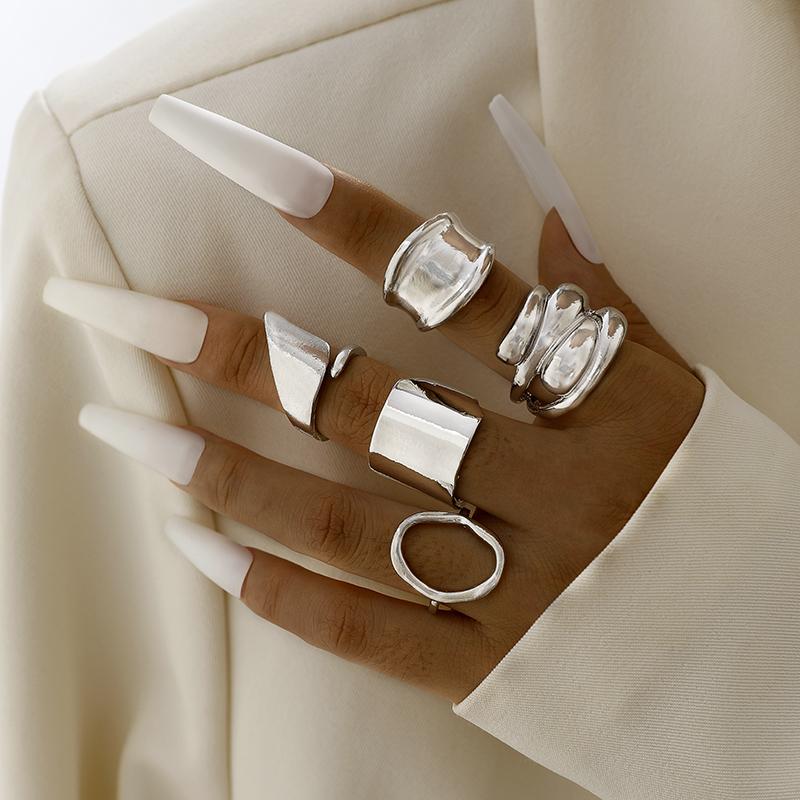 Tocona Smooth Surface Circle Chunky Open Rings Set for Women Trendy Gold Color Geometric Multilayer Finger Rings Fashion Jewelry