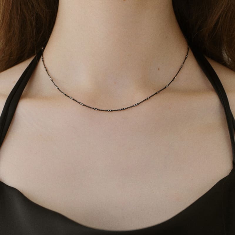 NORMALLEE [Silver 925] Cutting Black Necklace