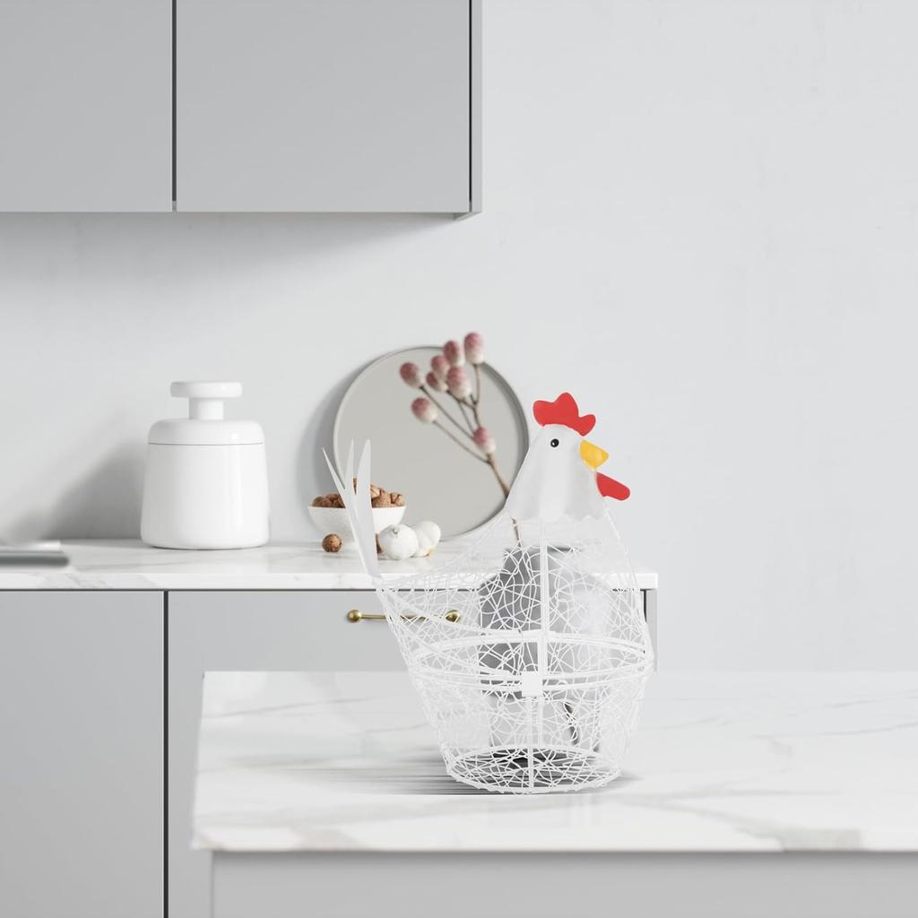 ABOOFAN Chicken Wire Egg Basket Egg Holder Farmhouse Rustic Vintage Rooster Decor Wire Basket for Collecting and Countertop Egg Storage (White)