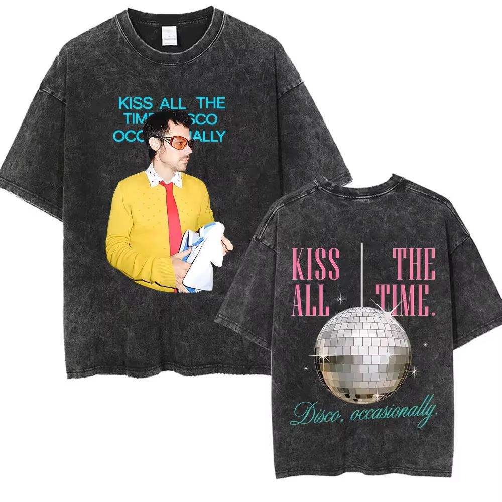 Küss Mich Immer Disco Gelegentlich Gewaschen Vintage T-Shirts Geschenk für Fans Männer Frauen Mode Popmusik Streetwear Männlich Oversized T-Shirt