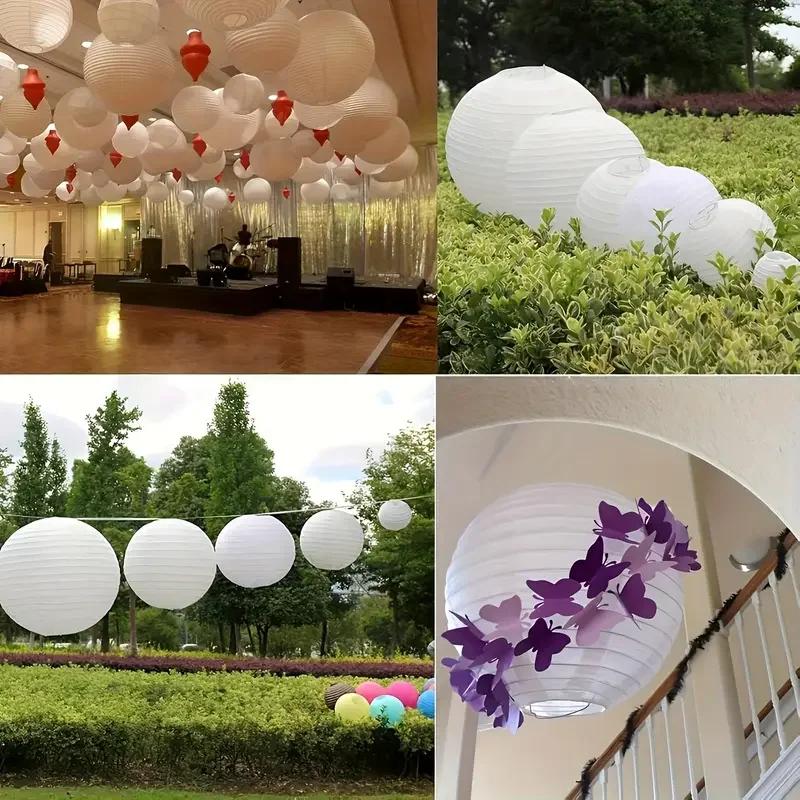 White Paper Lantern Set Round Folding Outdoor Wedding Decorative Hanging Lantern for Party Festive Lighting