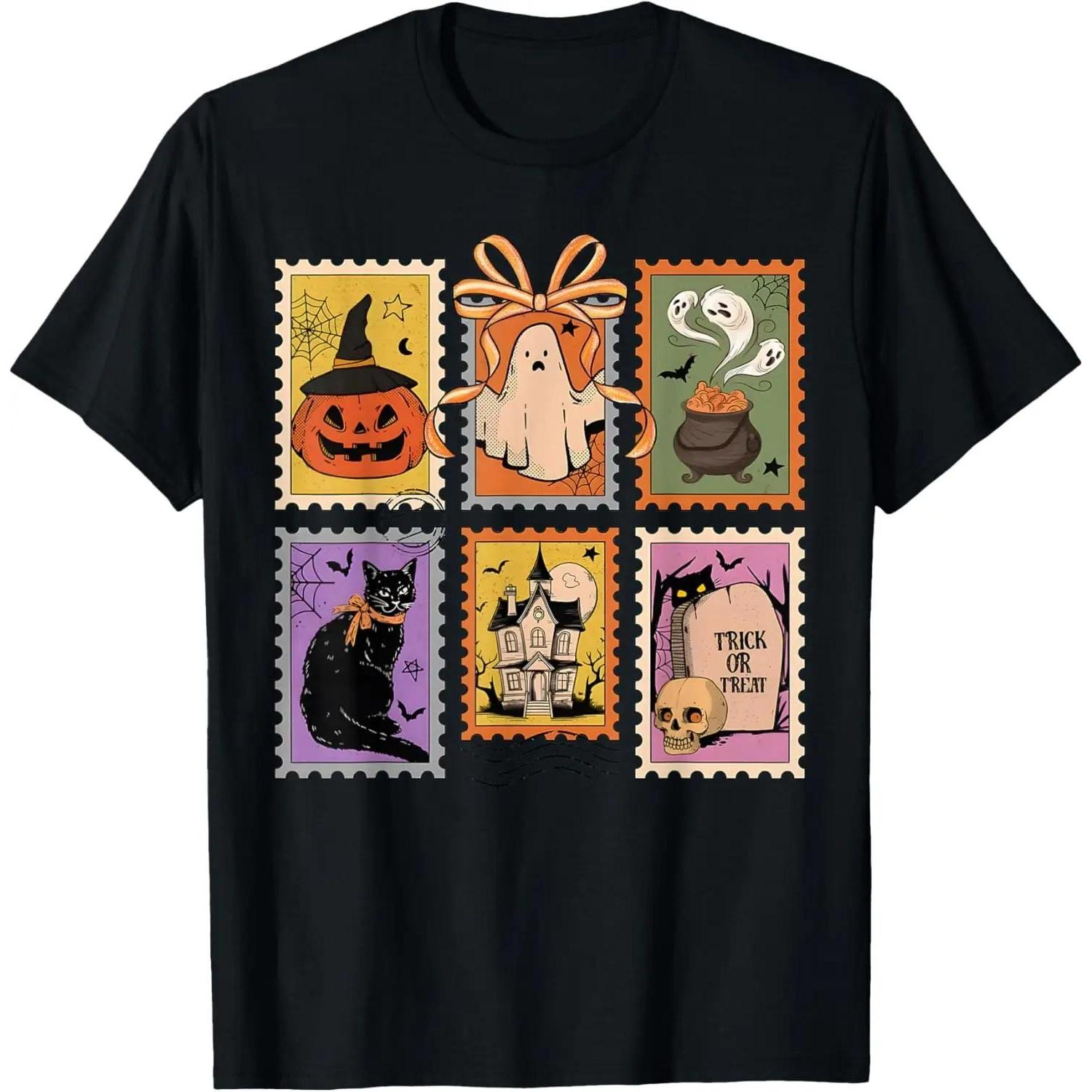 

Mens Printed Tshirt 100 Cotton Simple Mens Clothing Halloween Pumpkin Ghost Pattern Loose and Comfortable Tshirt XXXXXL чорний