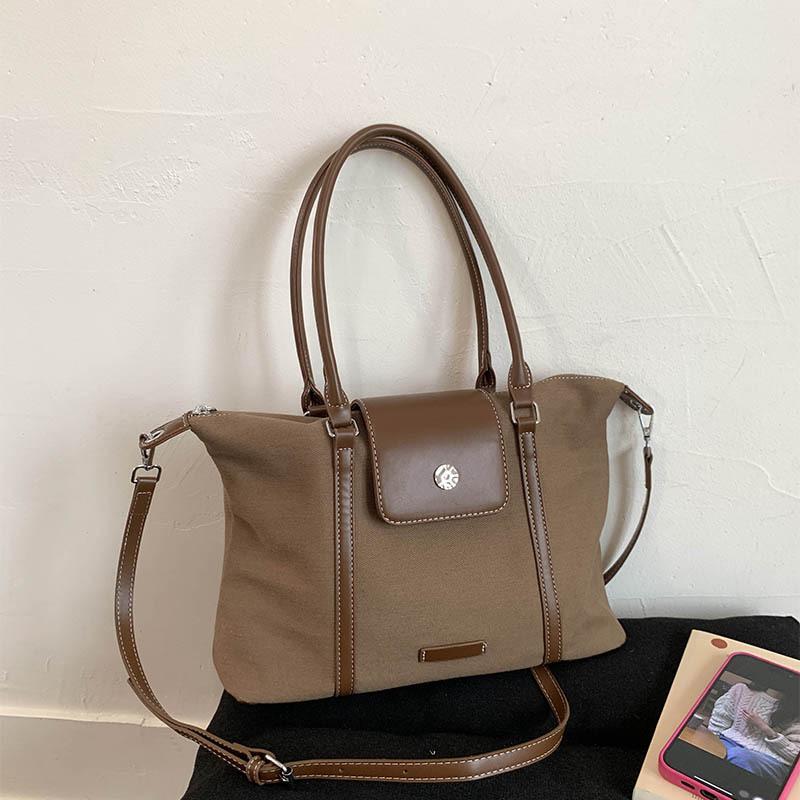 Canvas bag women's large capacity 2025 new autumn and winter versatile simple shoulder messenger bag college student class tote bag