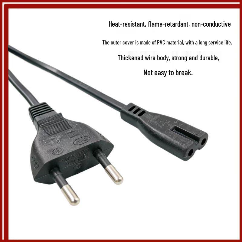 VDE-Certified European Standard Two-Round-Pin 8-Shape Power Cord, Pure Copper Core 0.75mm²