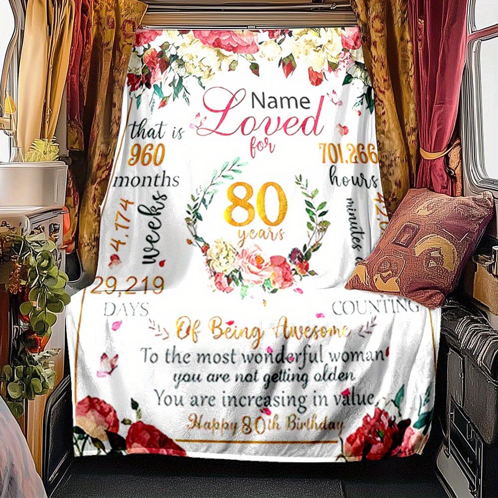 Happy 80Th Birthday Blanket Personalized Name Soft Comfortable Stylish Blanket Car Blanket Perfect For Travel Camping Outdoor Home Suitable For All