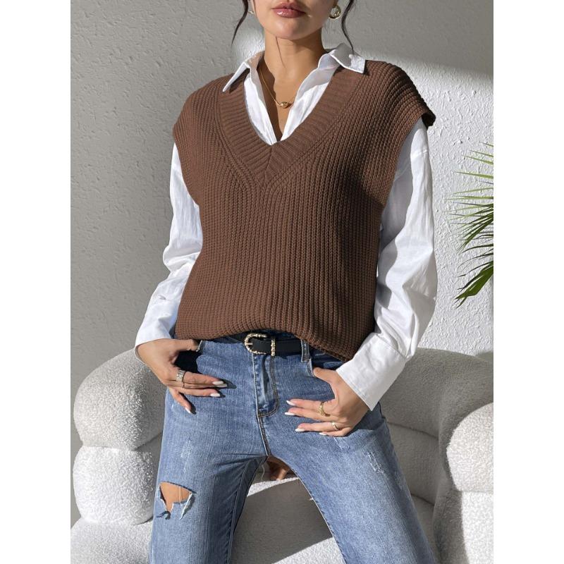 Chaleco de punto simple de cuello en V para mujer Otoño/Invierno