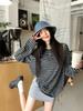 Women's Crew Neck Long Sleeve Tee Loose Fit Commuter Striped Tunic Top Casual Layering Blouse