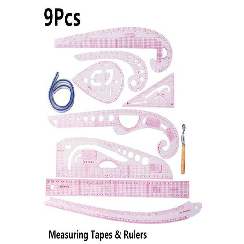Buy 9Pcs Sample Grading Sewing Tailor Rulers Cutting Line Straight ...