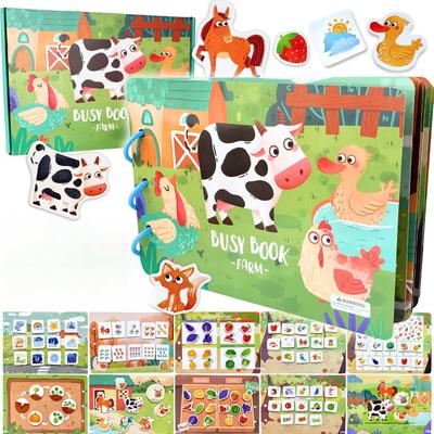 Zaneprázdněná knížka pro batolata, Montessori Farma Busy Book Hračka pro děti, DIY Tichá knížka Předškolní senzorické hračky, Nezbytnost pro cestování s kojencem