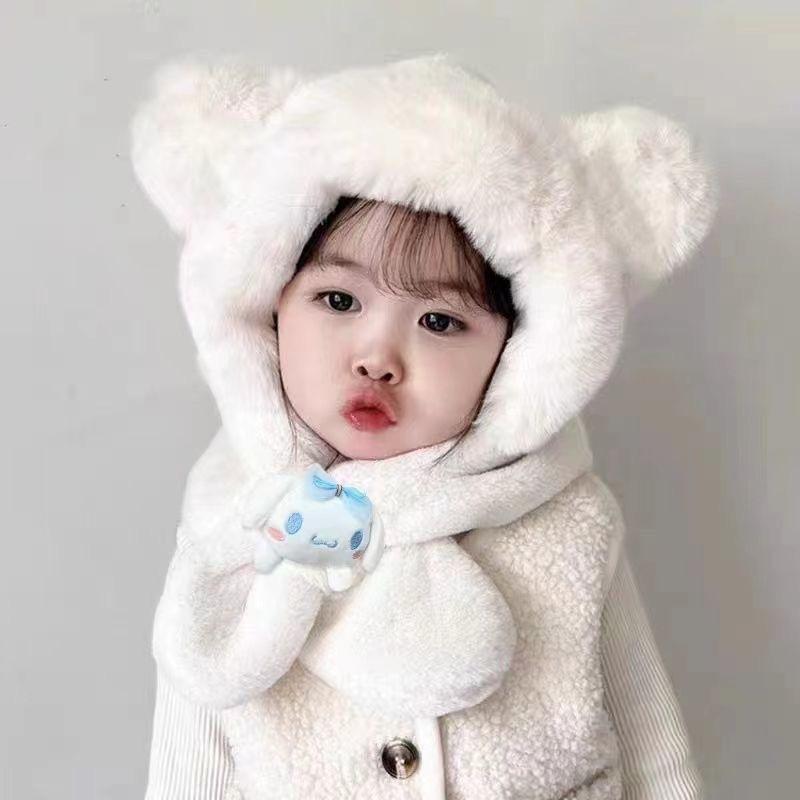Children'S Winter Hat, Scarf, Integrated Hat, Two-Piece Set, Warm Baby Windproof Ear Protection, Thickened Two-Piece Set For Boys And Girls