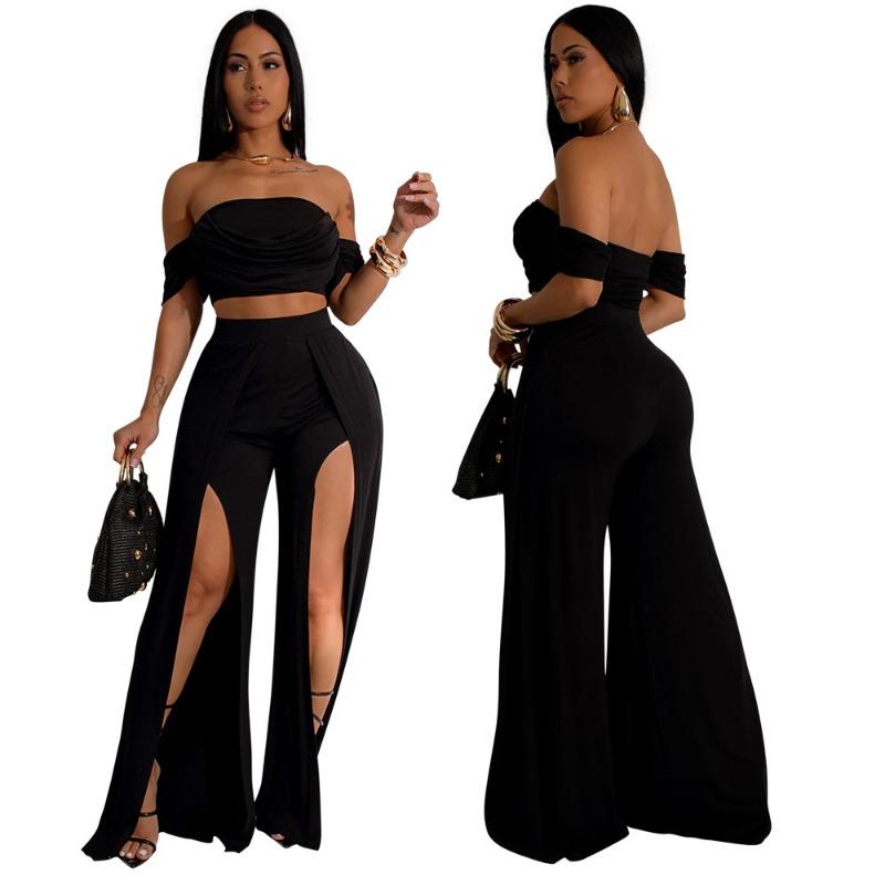 Women's New Fashion Casual Suit Bust Open Wide Leg Trousers