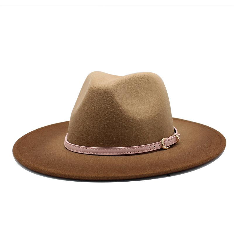 Британский стиль Широкополая Цилиндр Сезон Мужчины И Женщины Распылительная Краска Постепенное Изменение Цвета Двухцветная Шерстяная Джазовая Шляпа M（56-58cm）