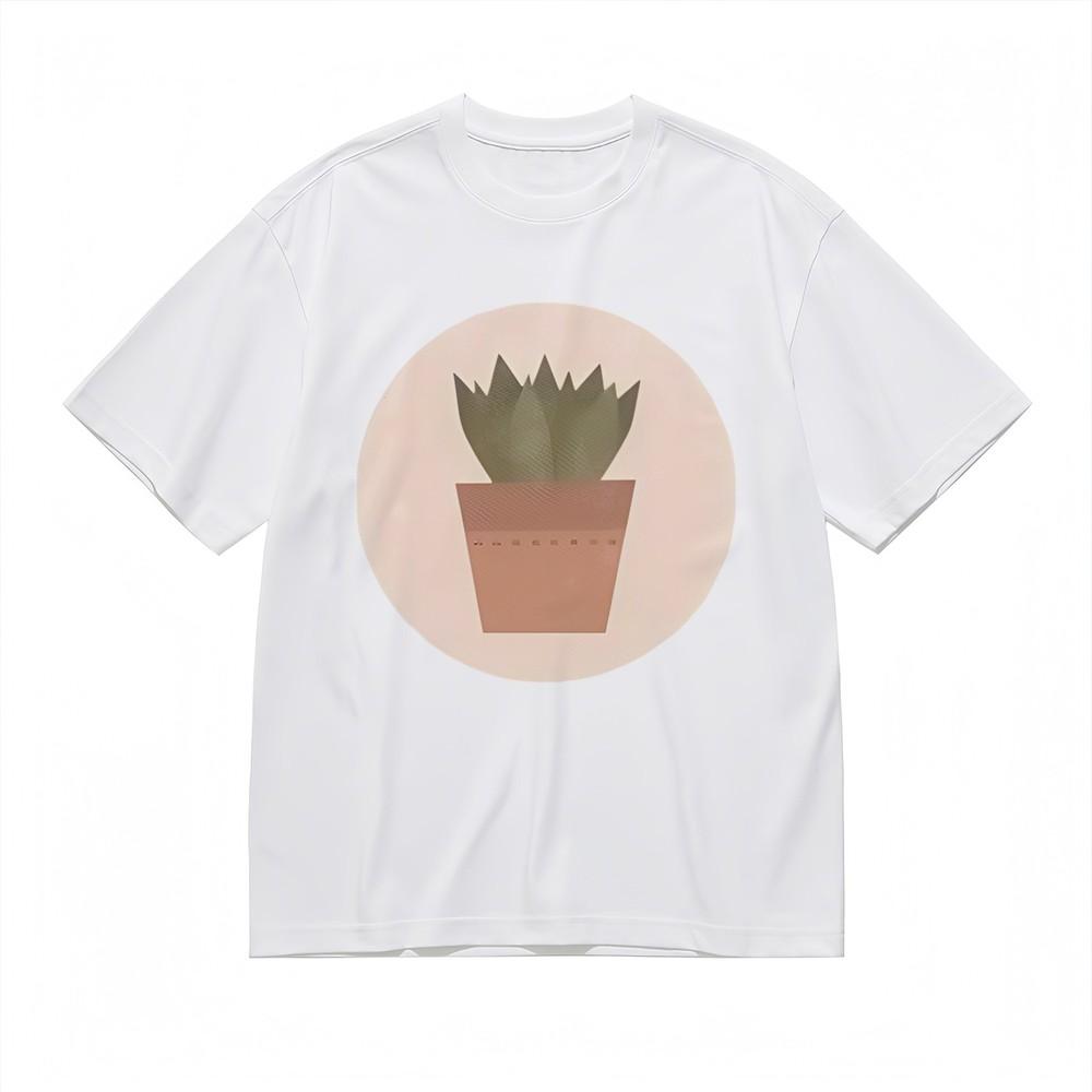 Men's Soft Breathable Classic T-Shirt Minimalist Potted Plant Cotton Tee Summer
