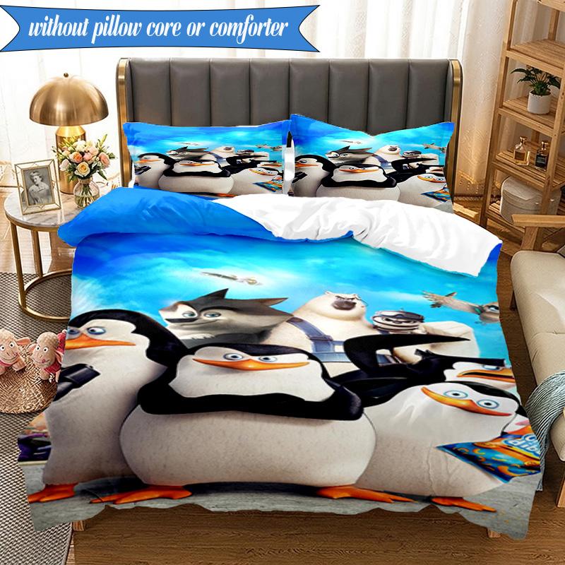 Penguins dventure 3pcs K-pop music group Bedding set,Ideal for Bedroom, Dormitory,Including Duvet Cover And 2pcs Pillowcases,Fan gifts