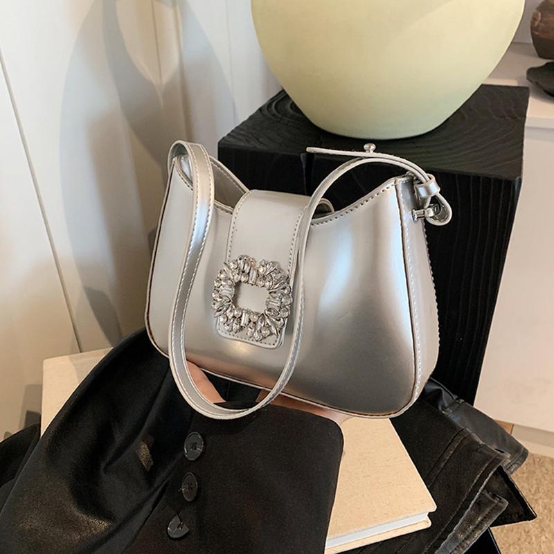 

Red Shoulder Bags for Women Elegant Handbags Purse Chic PU Leather Luxury Design Wedding Top Handle Clutch Crossbody Bag ARI 21.5x6x15cm серебряный