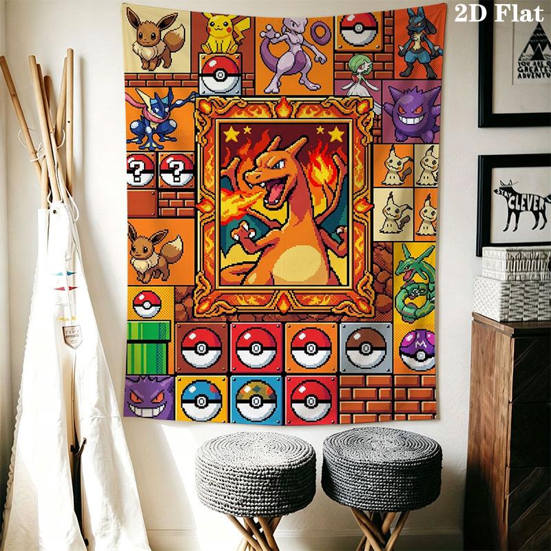 Pokémon Level Grow Wall Hanging Printed Fabric Blanket Decorative Tapestries for Bedroom Living Room Home Decor