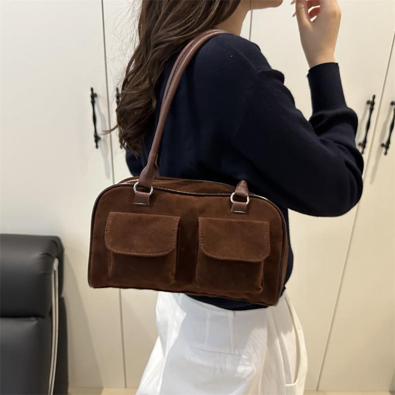 Autumn Vintage Suede Square Shoulder Bags for Women Casual Versatile Ladies Handbags Tote Large Capacity Female Underarm Bag