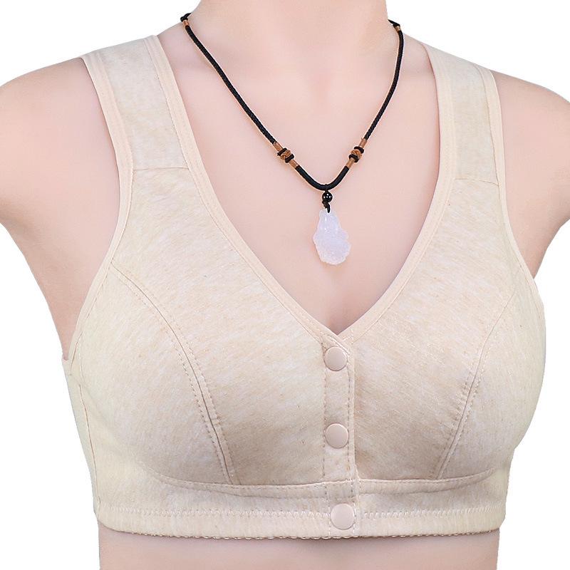 Women's Front Buckle Cotton Wire-Free Bra for Middle-aged & Elderly