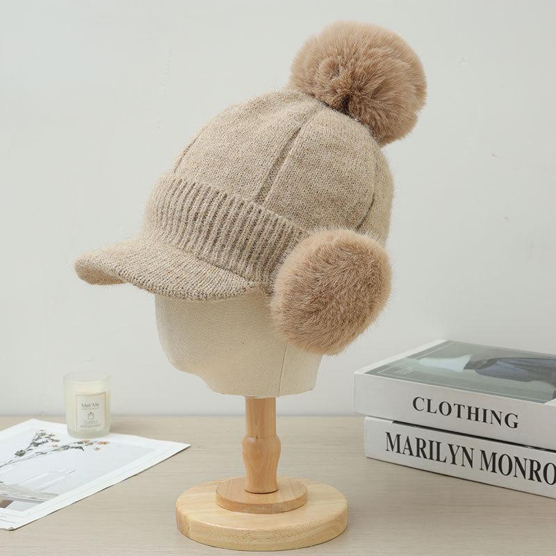 Fleece Warm Knitted Cap Ladies Ear Protector Wool Baseball Cap Fashion Cycling Plush Cap