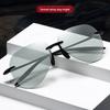 Ellipse Ultra-Light Frameless Sunglasses Wth Uv Protection Toad-Shaped Design For Men Polarized Driver'S Glasses