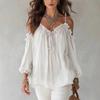Women S Long Sleeve Blouse Ruffled Collar Loose Fit Solid Color Bohemian Style Casual Top