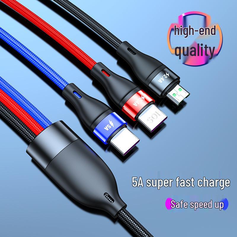 5A Super Fast 3-in-1 Braided Charging Cable, 2m Type-C to Triple Connector