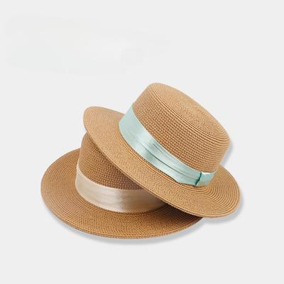New Summer Straw Hat Retro French Flat Top Photo Top Hat Big Brim Showing Face Small Shade Sun Protection