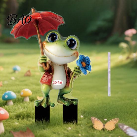 Healing Frog Decoration Cartoon Garden Stake, 2D Acrylic Cute Decoration, Waterproof Stake Outdoor Yard Art for Lawn Flower Bed Planter Decor