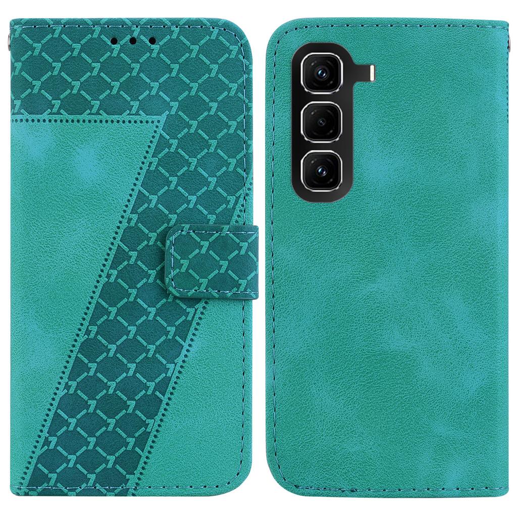 For Infinix Hot 50 Pro+ 4G Stand Case 7-Shaped Pattern Imprint Leather Phone Cover with Strap