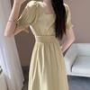 Korean Version Slim-fit Gentle Wind Square Neck Dress Women's Summer New French Design Bubble Sleeve Skirt