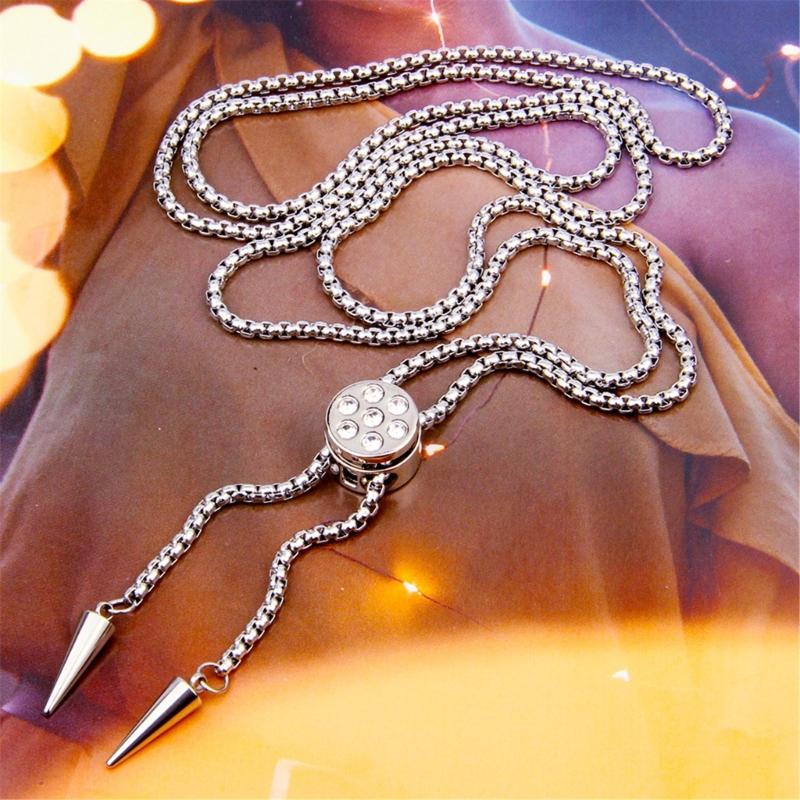 Elegant Round Shaped Neckwear Rhinestones Accented Unisex Stainless Steel Necklace Slidable for Gifting and Daily Use