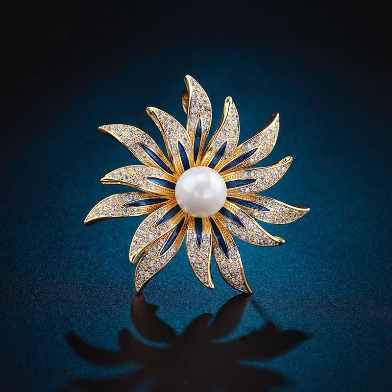 Sunflower Brooch, Trendy Pearl Brooch, Elegant Women's Brooch