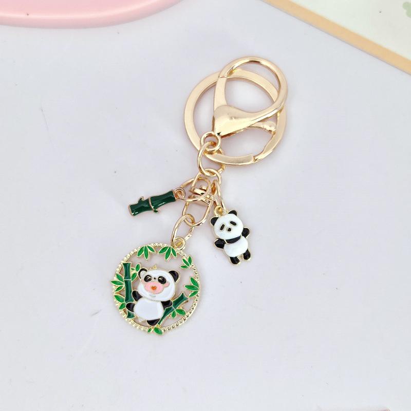 Cartoon Panda Bamboo Keychain Pendant - Cute School Bag Accessory and Creative Gift for Students
