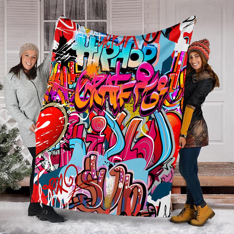 Graffiti Print Blanket Soft Comfortable All Seasons Suitable Sofa Office Nap Travel Birthday Gift Christmas Present