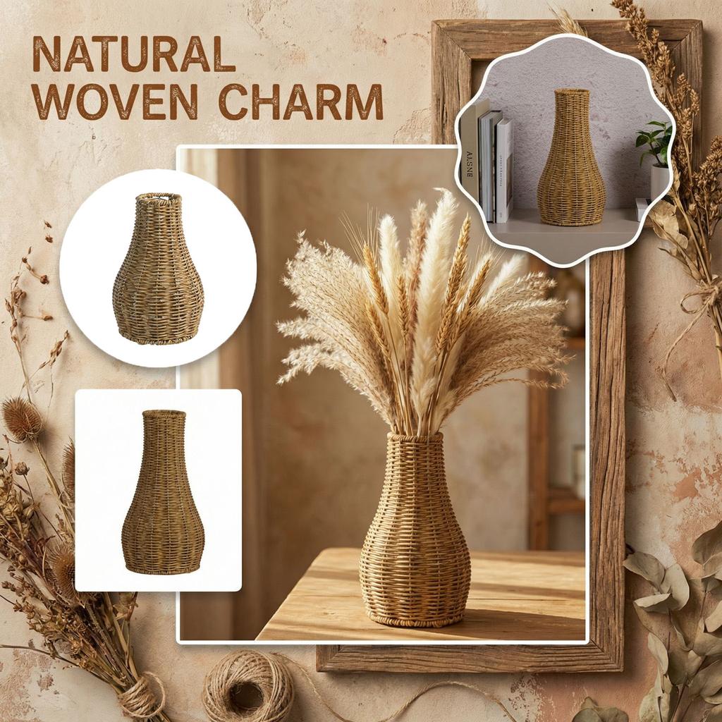 Imitation Rattan Woven Flower Vase, Home Decoration Vase Ornament