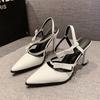 Chunxin Black High Heels Women's Leather Pointed Head Bag Head Thin Heel Bow Strap White Sandals