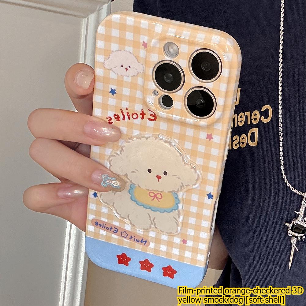 

Yellow Plaid Cartoon Apple 16 Phone Case, Suitable for IPhone 17 Pro Max, 3D Puppy Lanyard Phone Case iphone 7/8/SE 2020