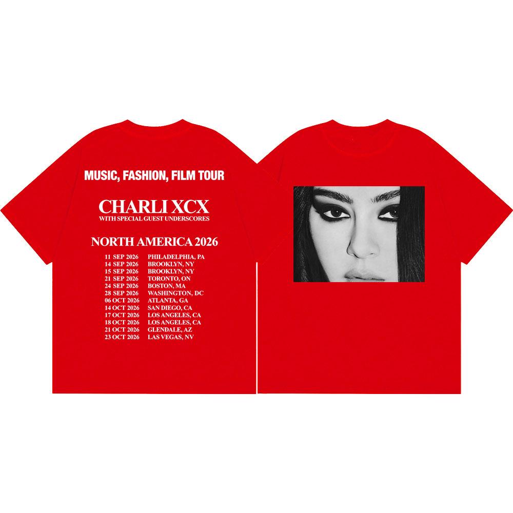 Charli Xcx Music Fashion Film Tour 2026 T Shirt Men Women Vintage Aesthetic T-shirt High Quality Cotton Short Sleeve T-shirts